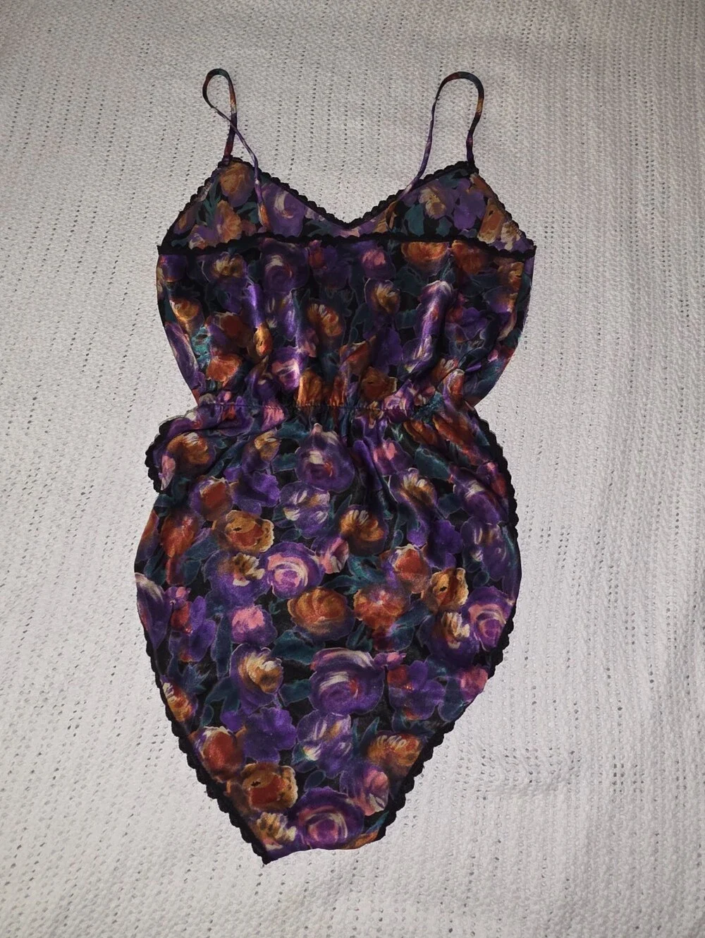 Vintage Myonne 1980s Floral Teddy Bodysuit Camisole Tank Top Lingerie - Picture 8 of 14